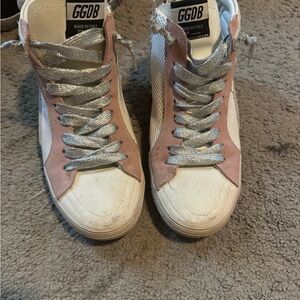 Golden Goose Pink and White High-Top Sneakers